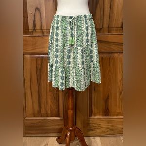 J. Jill - Bohemian Tapestry-Print Rayon Twirly Skirt, Green/White/Blue PM EUC